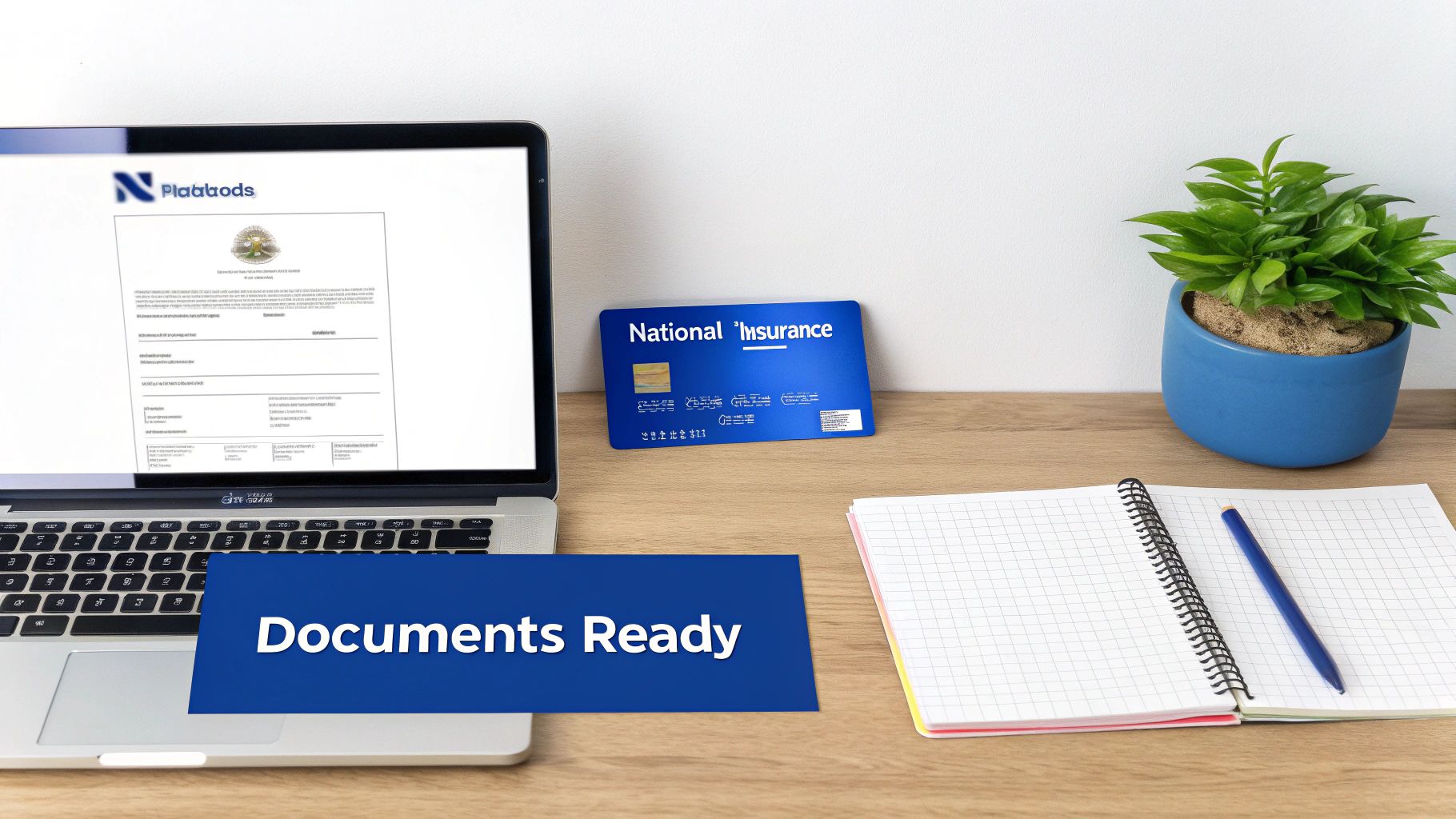A person organising documents and receipts on a wooden desk.