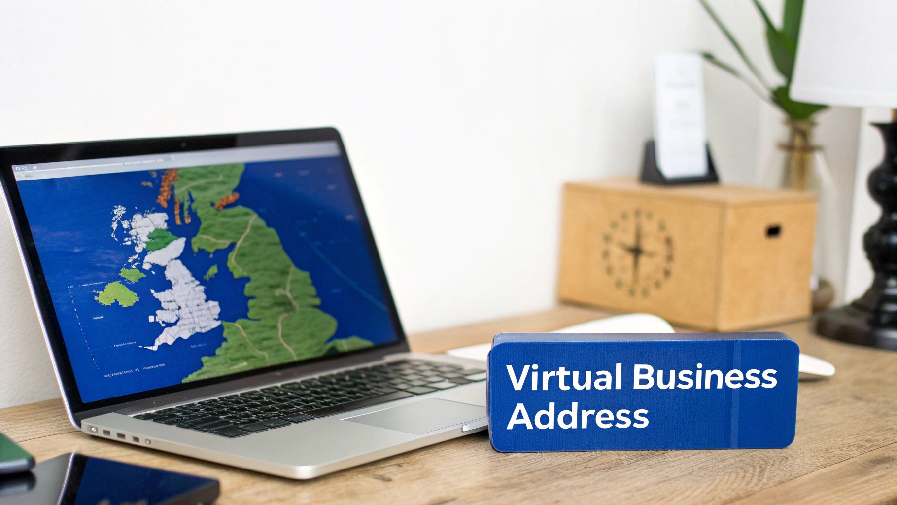 A modern, professional office lobby representing a prestigious business address.